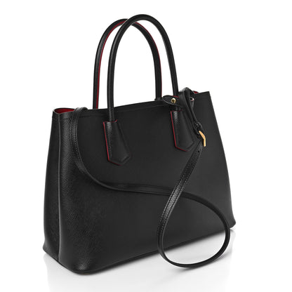 Prada Saffiano Cuir Medium Double Bag Black Fuoco 2 of 7
