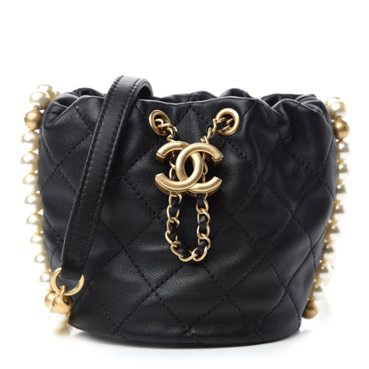 Chanel Calfskin Quilted Pearl Mini About Pearls Drawstring Bucket Bag Black 1 of 11