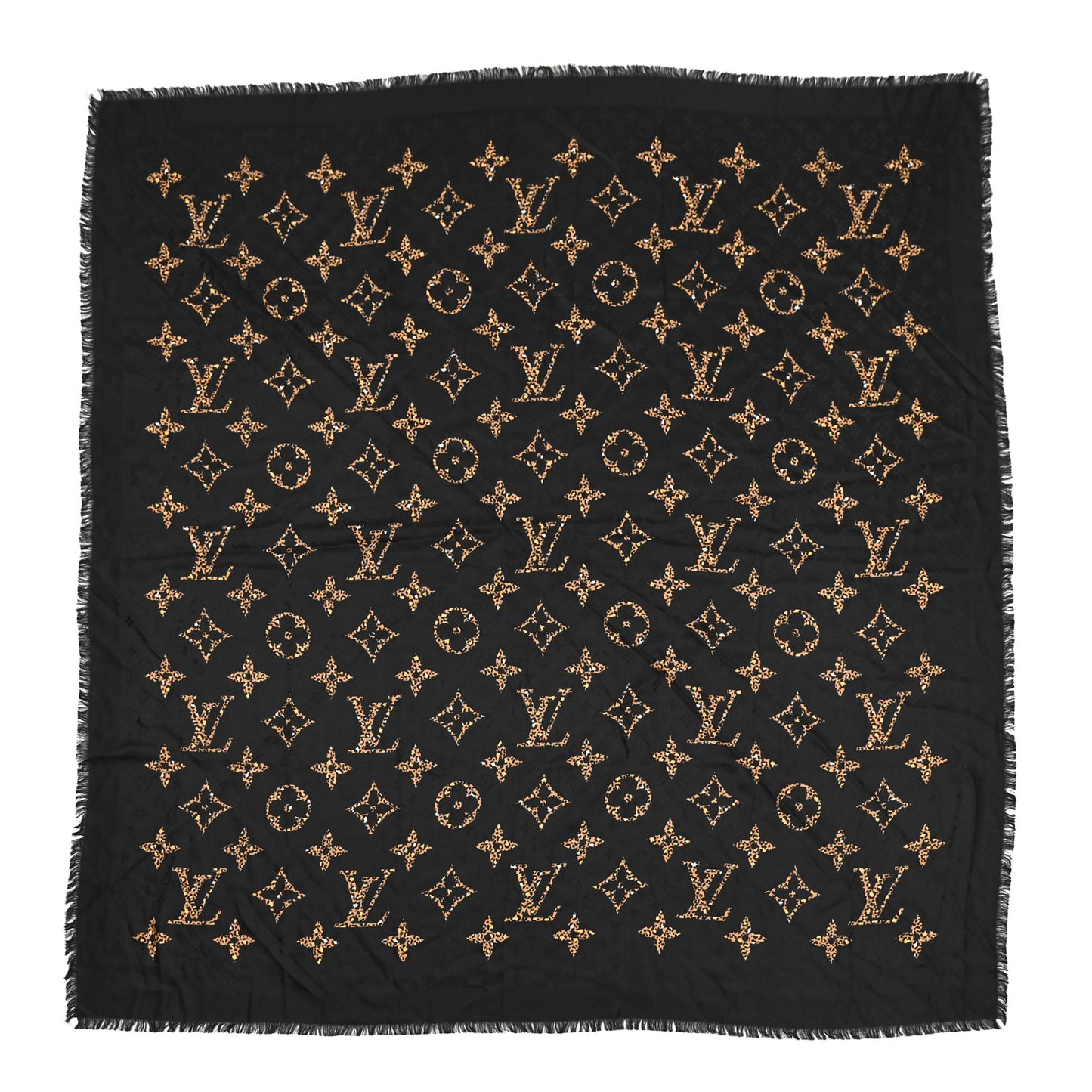 Wool Silk Monogram Giant Jungle Shawl Black
