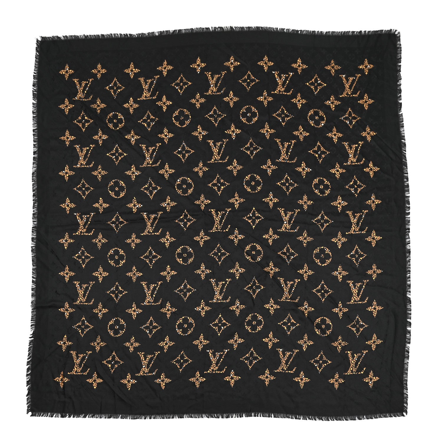 Louis Vuitton Wool Silk Monogram Giant Jungle Shawl Black 1 of 3