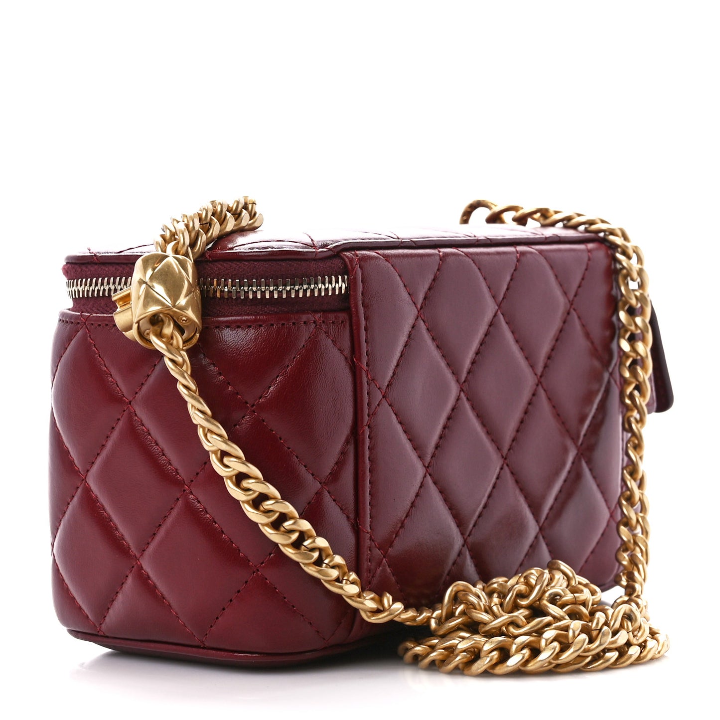 Lambskin Quilted Small Pillow Crush Vanity Case With Chain Dark Red