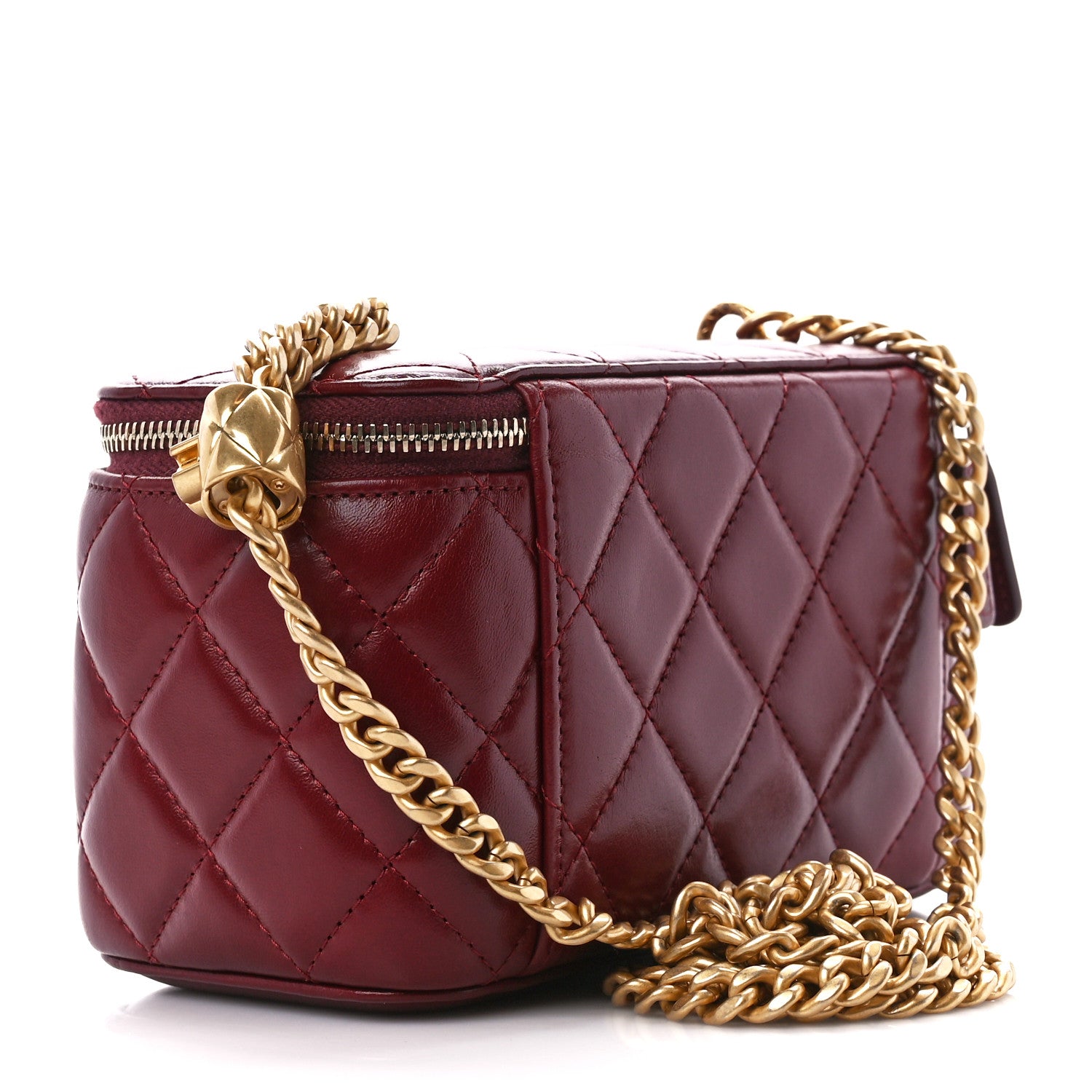 Chanel Lambskin Quilted Small Pillow Crush Vanity Case With Chain Dark Red 3 of 15