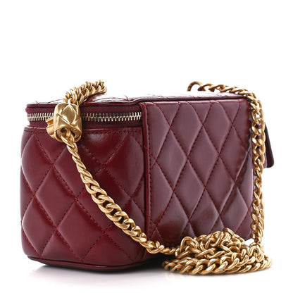 Chanel Lambskin Quilted Small Pillow Crush Vanity Case With Chain Dark Red 3 of 15