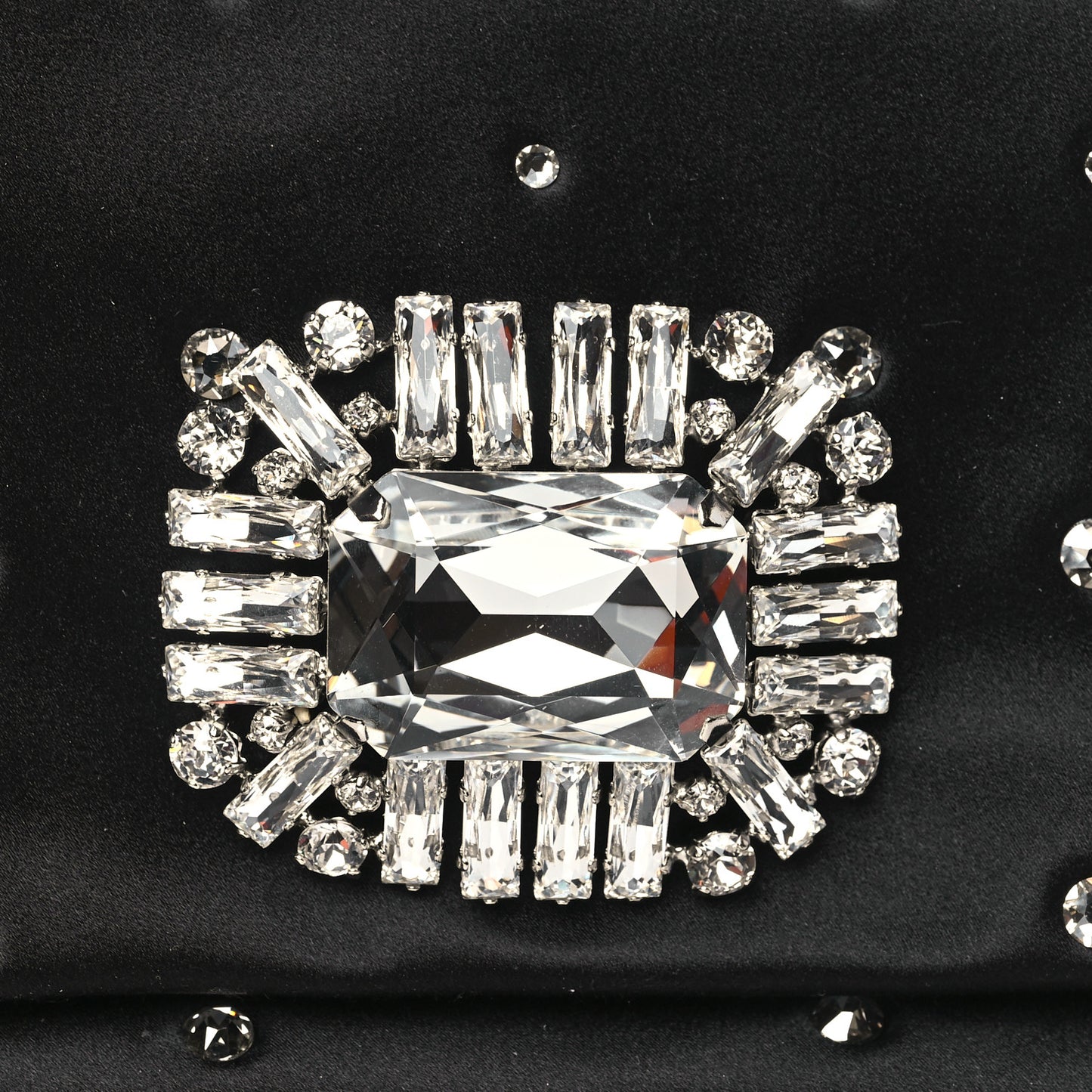Satin Crystal Embellished Titania Clutch Black
