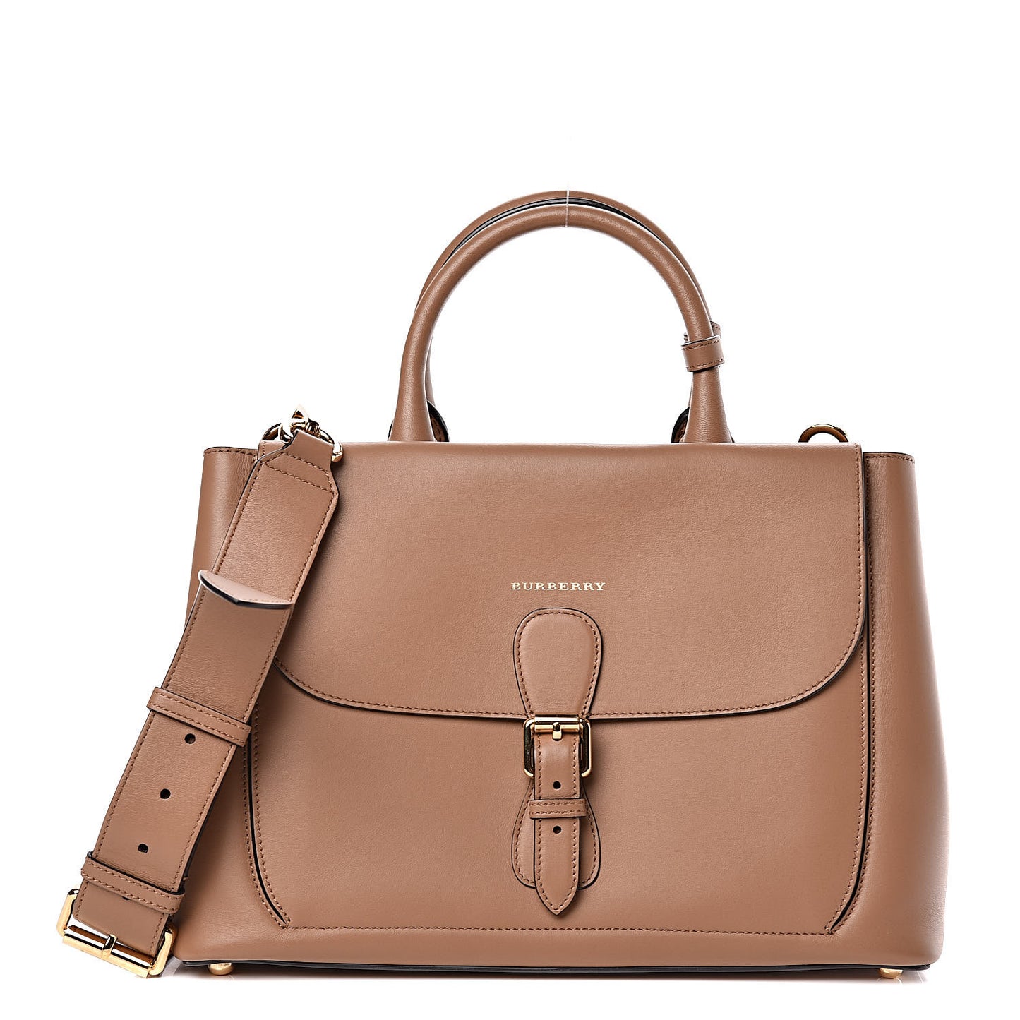 Smooth Bonded Calfskin Medium Saddle Tote Camel