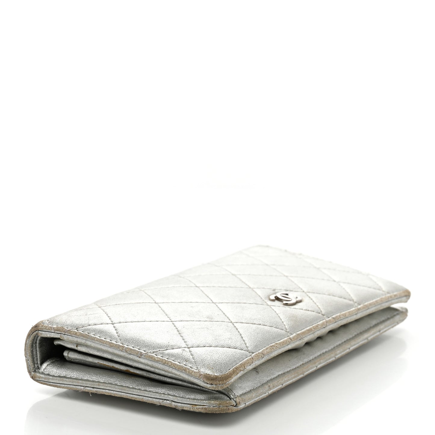 Metallic Lambskin Quilted Yen Wallet Silver