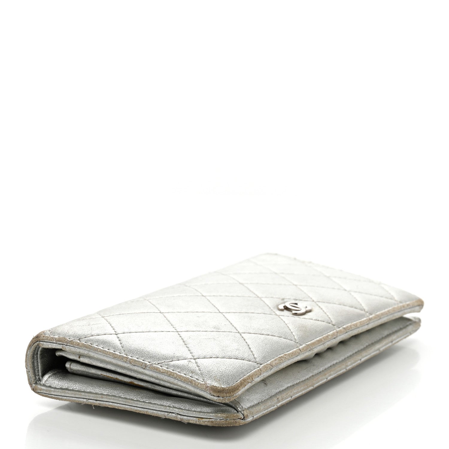 Chanel Metallic Lambskin Quilted Yen Wallet Silver 4 of 14