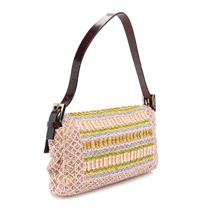 Fendi Linen Crystal Beaded Baguette Beige Multicolor 3 of 12