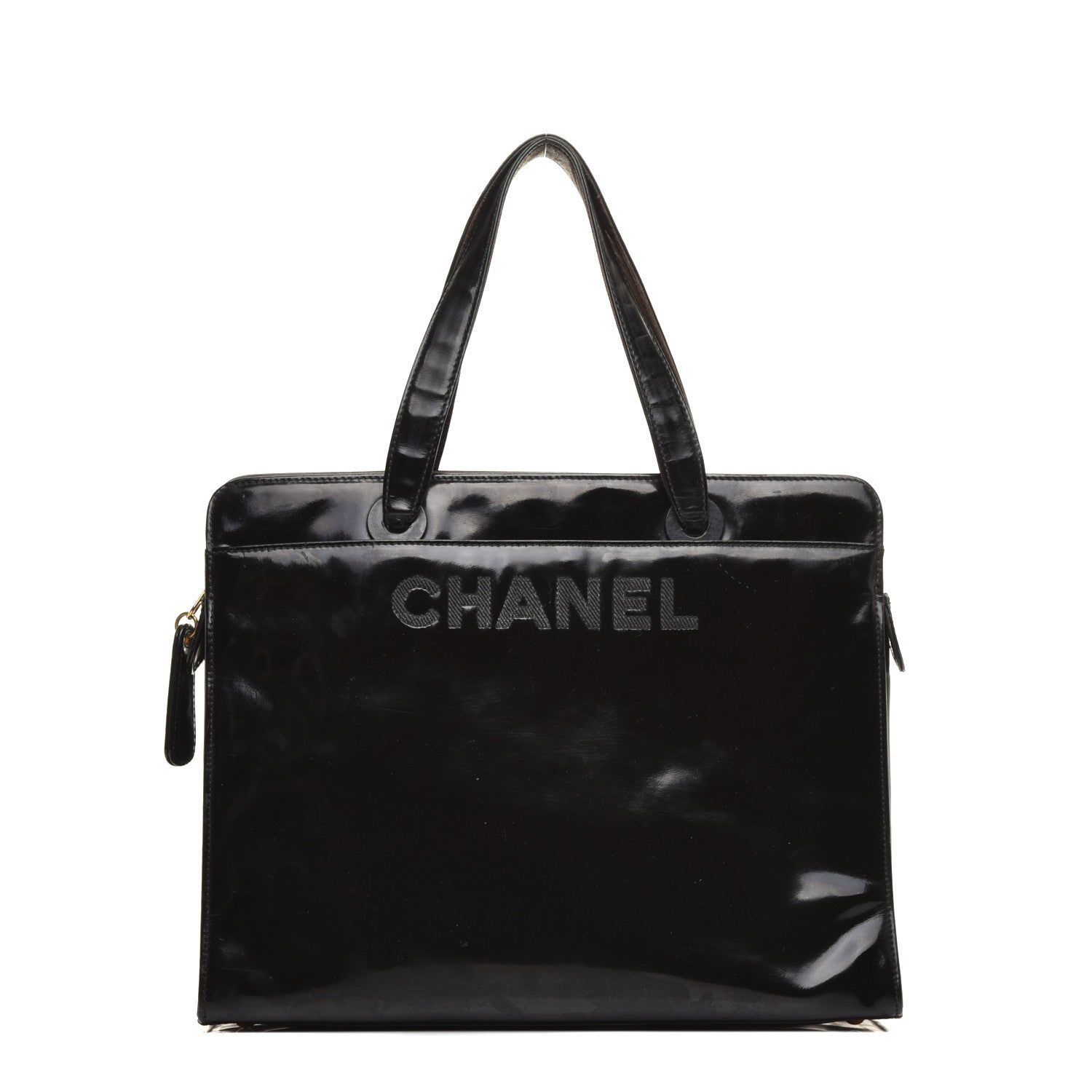 Chanel Patent Logo Shoulder Bag Black 1 of 9