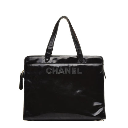 Chanel Patent Logo Shoulder Bag Black 1 of 9