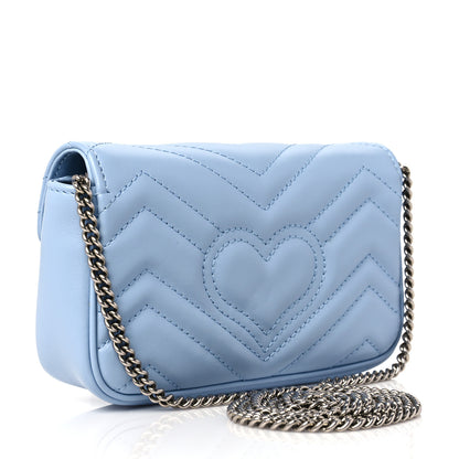 Gucci Calfskin Matelasse Super Mini GG Marmont Shoulder Bag Porcelain Light Blue 3 of 8