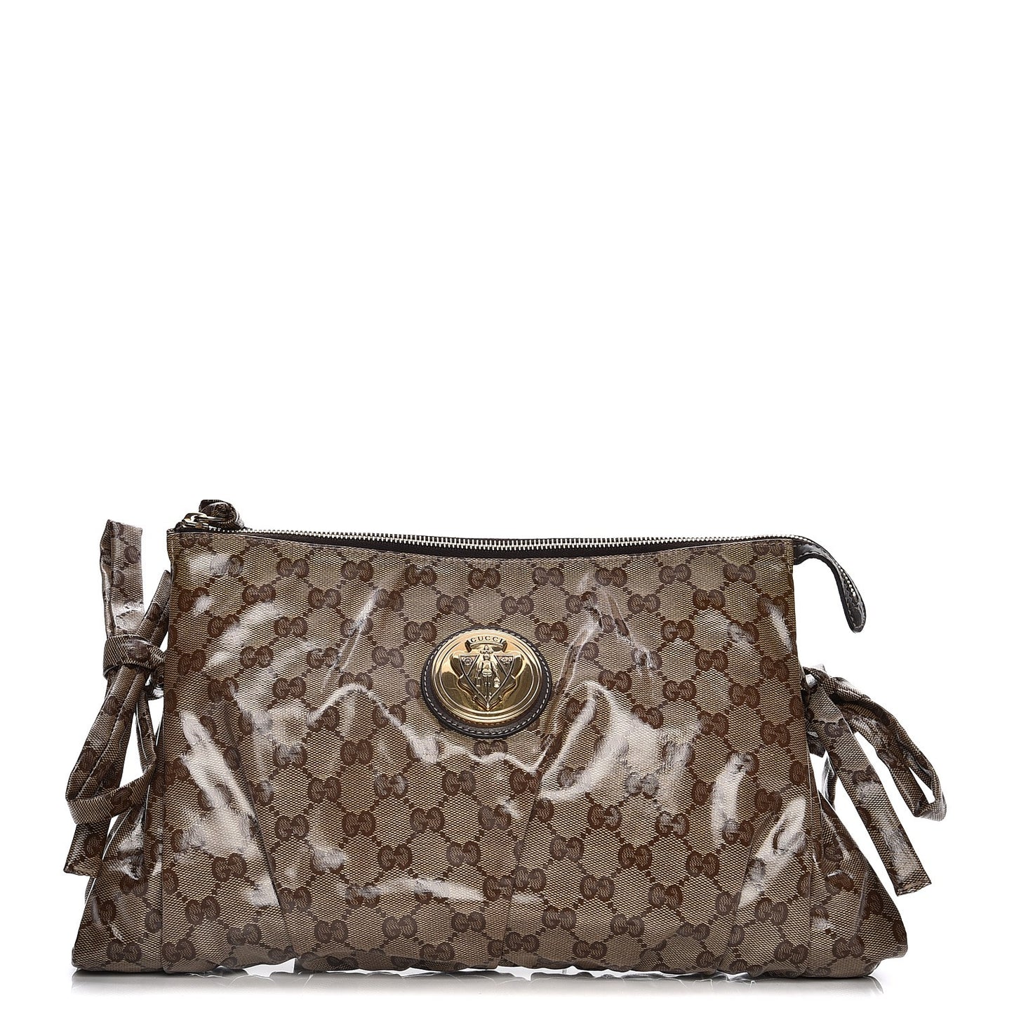 Crystal Monogram Large Hysteria Clutch Brown