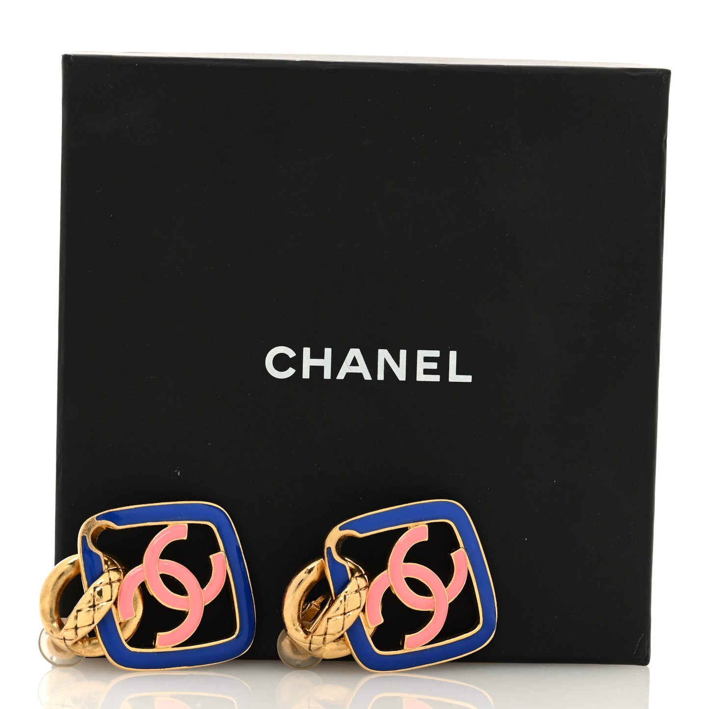 Metal Resin CC Diamond Clip On Earrings Gold Blue Pink