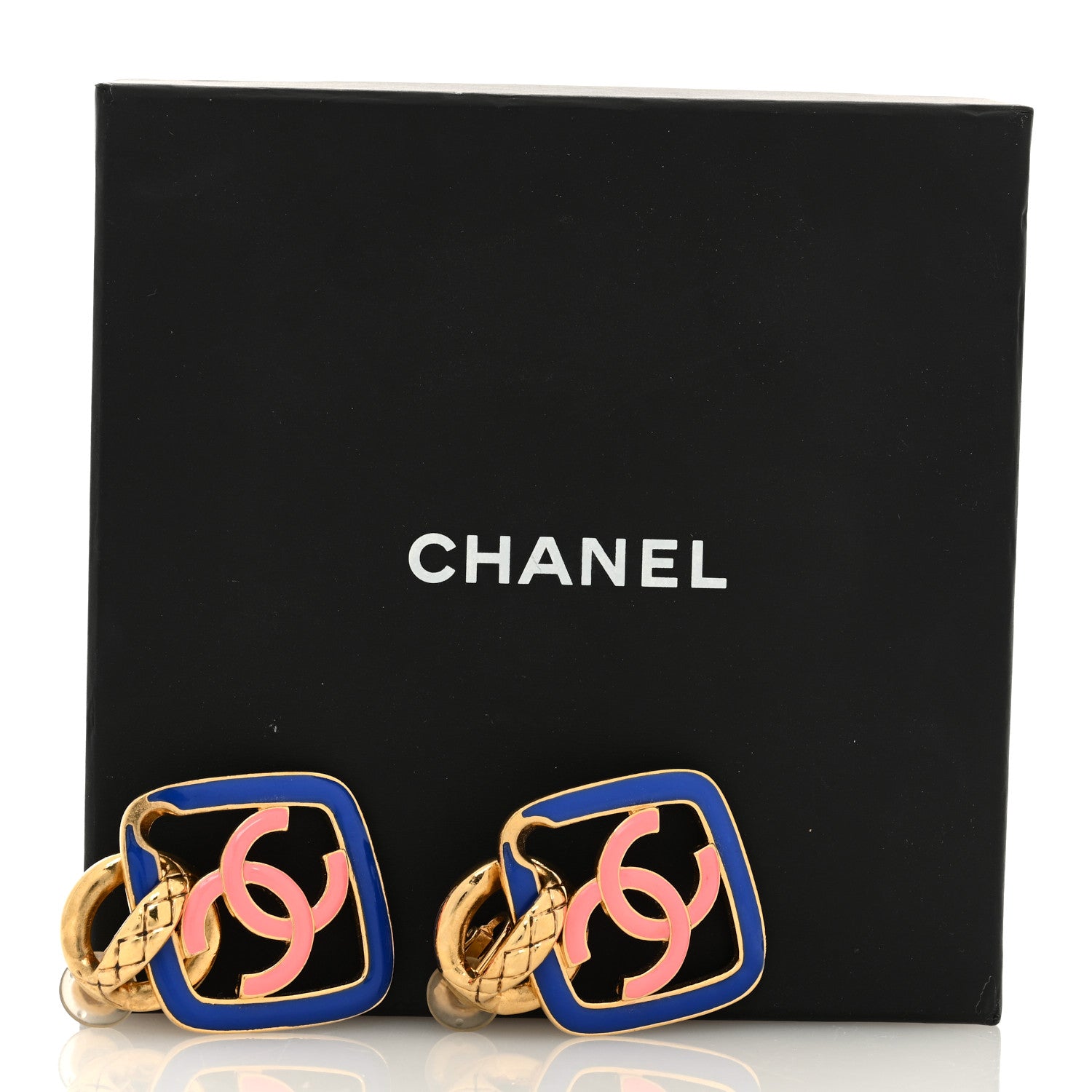 Chanel Metal Resin CC Diamond Clip On Earrings Gold Blue Pink 5 of 5