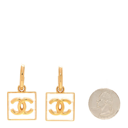 Chanel Metal Resin CC Square Drop Earrings Gold Transparent 2 of 5