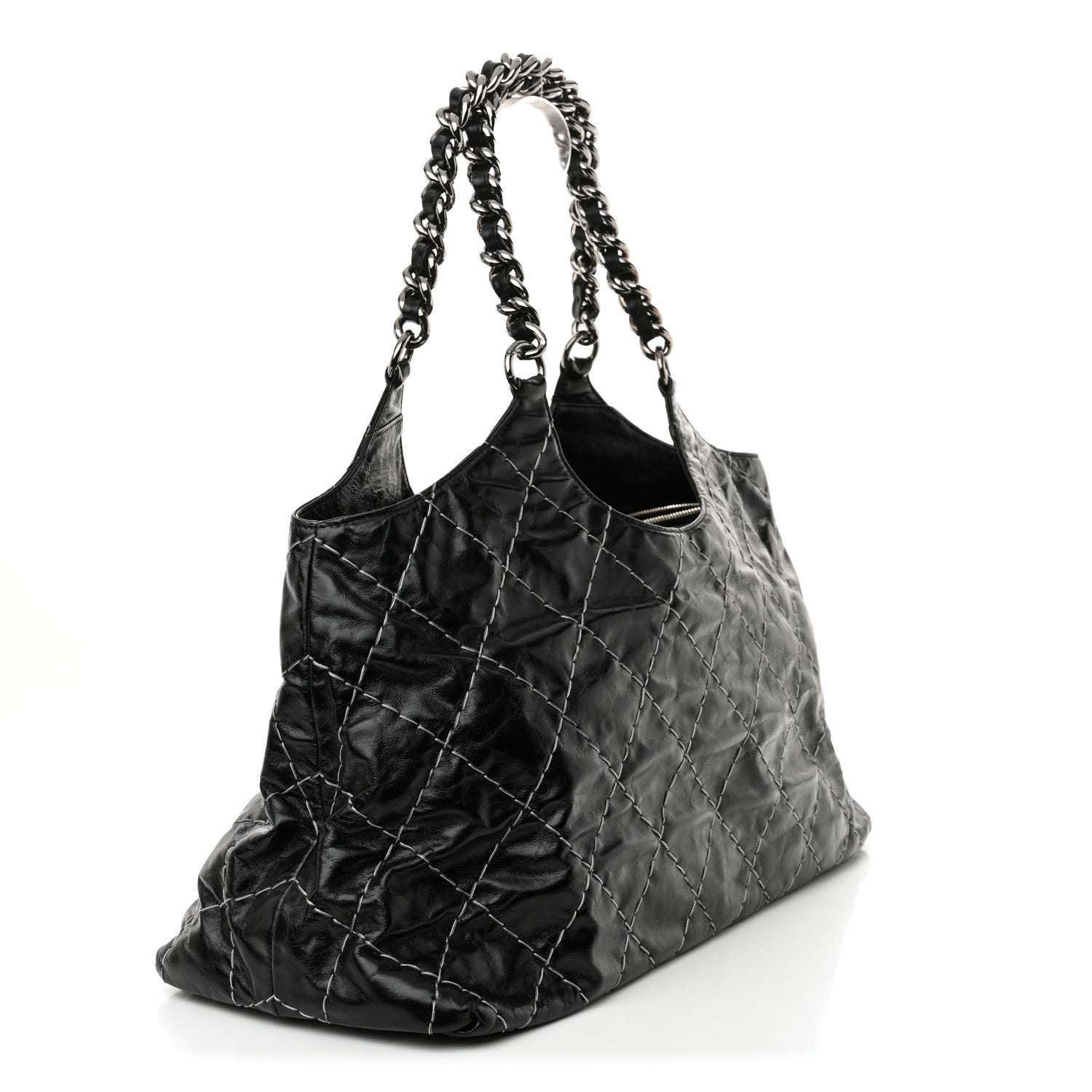 Chanel Glazed Goatskin Double Contrast Stitch Tote Black Black Black 3 of 12