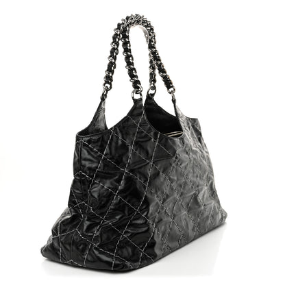 Chanel Glazed Goatskin Double Contrast Stitch Tote Black Black Black 3 of 12