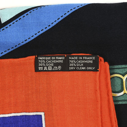 Hermes Cashmere Silk La Promenade Du Matin Shawl 140 Capucine Iris Black 4 of 4