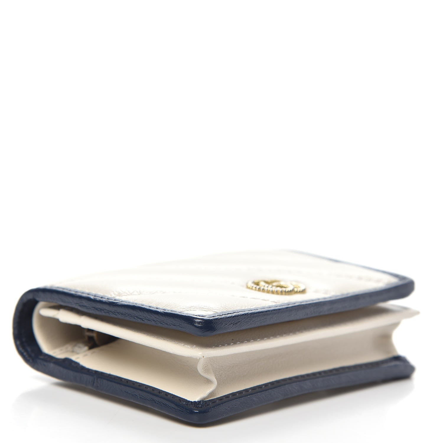 Gucci Vintage Effect Calfskin Matelasse Diagonal Torchon GG Marmont Card Case Wallet Mystic White Blue Agata 4 of 10