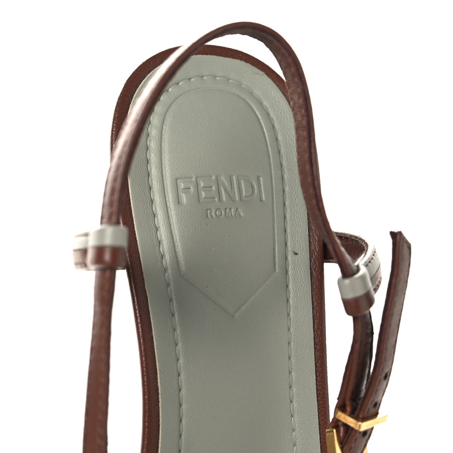 Fendi Lambskin FFold Slingback Sandals 37 Gianduia Matcha Latte 8 of 9