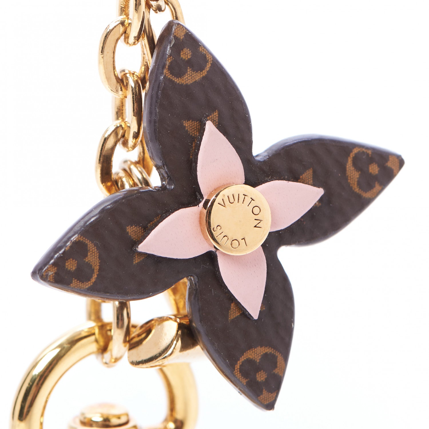 Louis Vuitton Brass Monogram Blooming Flowers Bag Charm Key Holder Rose Ballerine 4 of 4