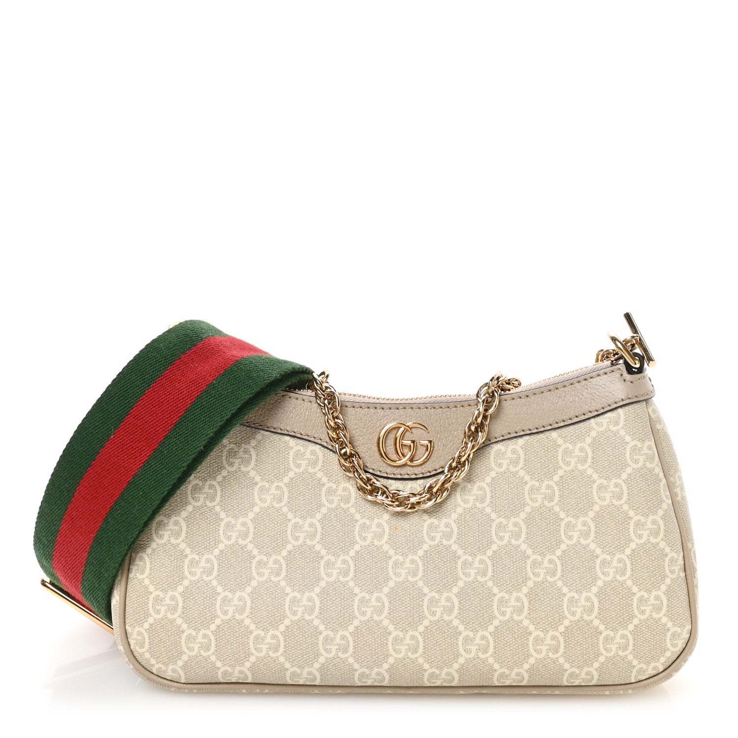 Gucci GG Supreme Monogram Textured Dollar Calfskin Web Small Ophidia GG Handbag Beige Mystic White Oatmeal 1 of 11