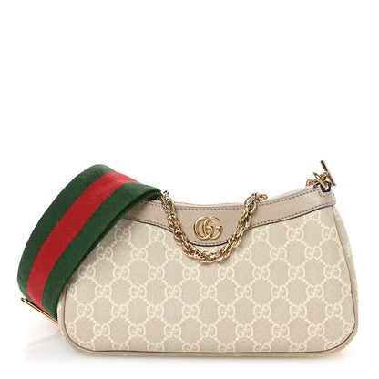 Gucci GG Supreme Monogram Textured Dollar Calfskin Web Small Ophidia GG Handbag Beige Mystic White Oatmeal 1 of 11