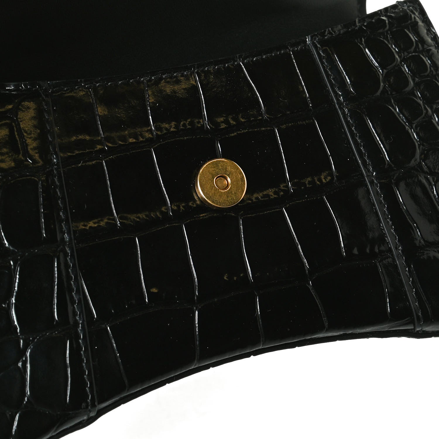 Balenciaga Shiny Calfskin Crocodile Embossed Hourglass Top Handle Bag XS Black 11 of 17