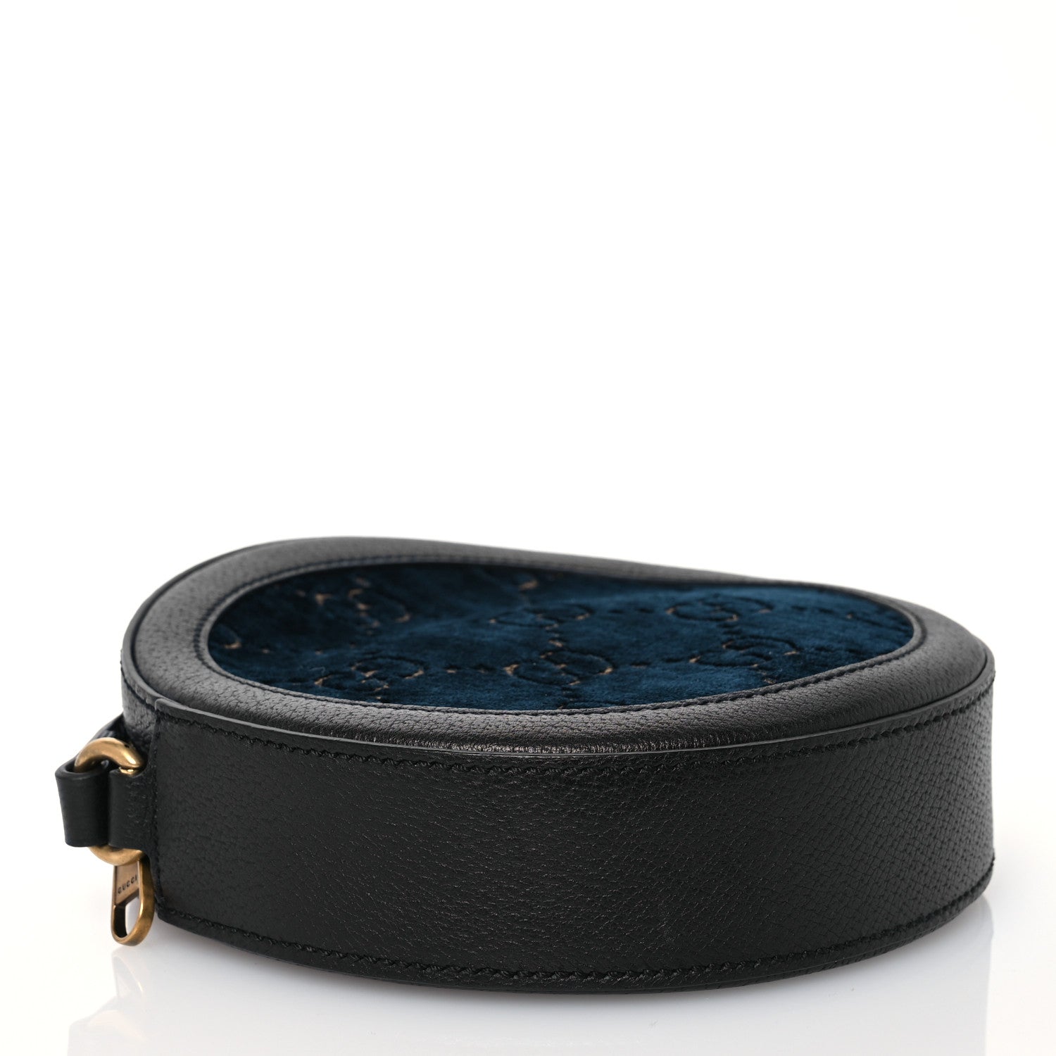Gucci Velvet Calfskin GG Monogram Round Shoulder Bag Blue Beige 4 of 12