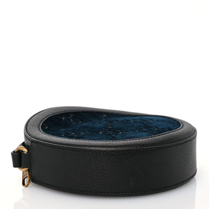 Gucci Velvet Calfskin GG Monogram Round Shoulder Bag Blue Beige 4 of 12