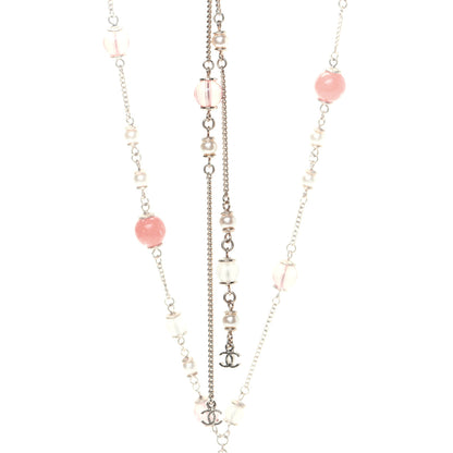 Chanel Beaded Pearl Crystal CC Long Necklace Gold Coral 4 of 7