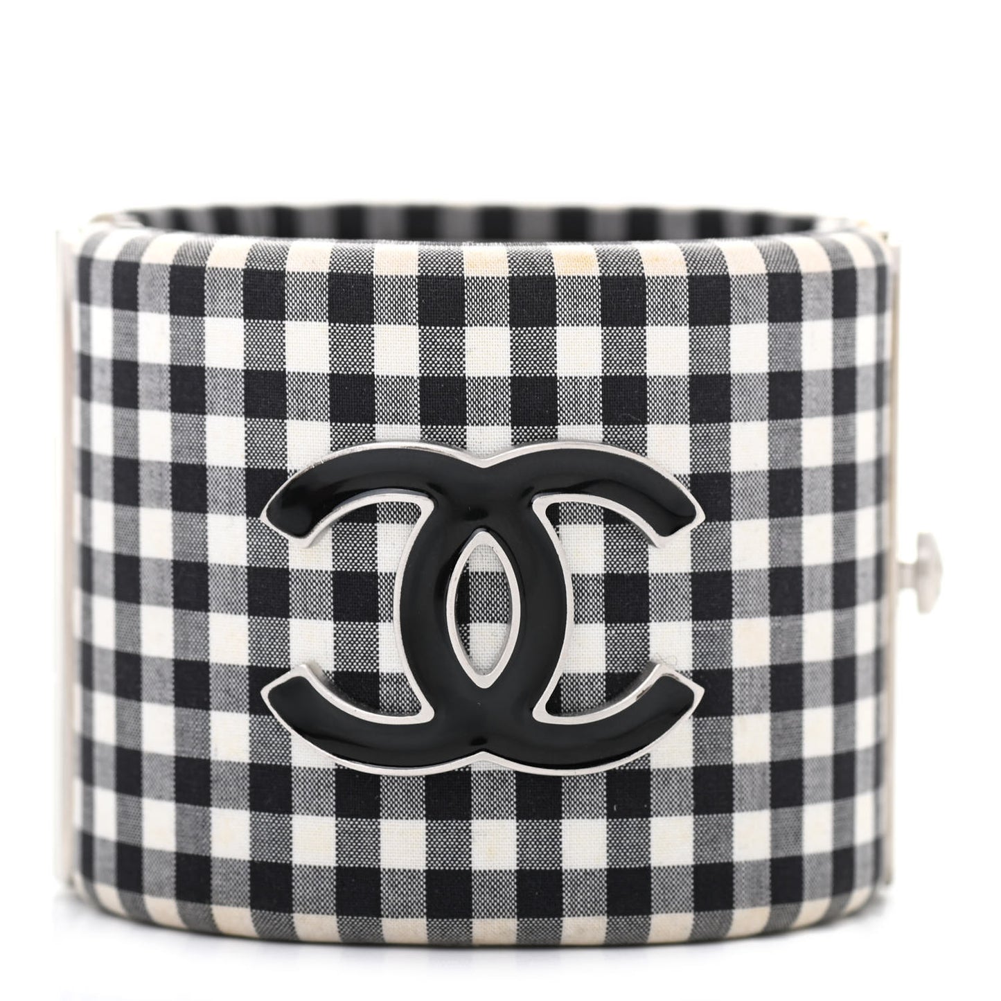 Fabric Metal Enamel Gingham CC Cuff Black White