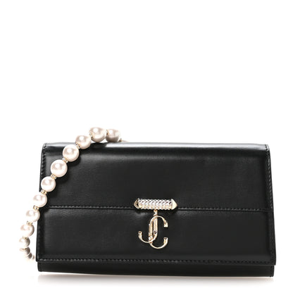 Jimmy Choo Box Calfskin Varenne Pearl Avenue Chain Clutch Black 1 of 9