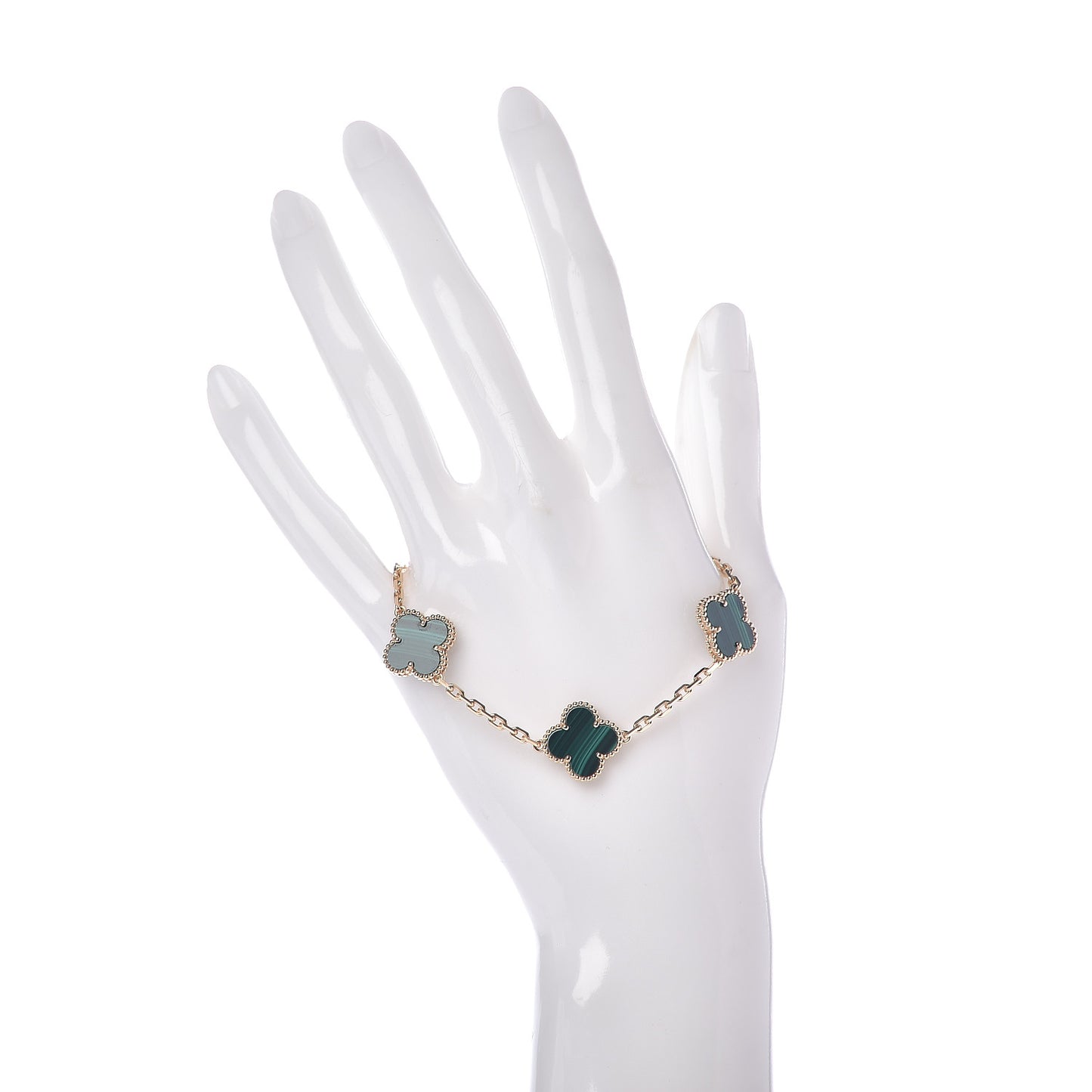 18K Yellow Gold Malachite 5 Motifs Vintage Alhambra Bracelet
