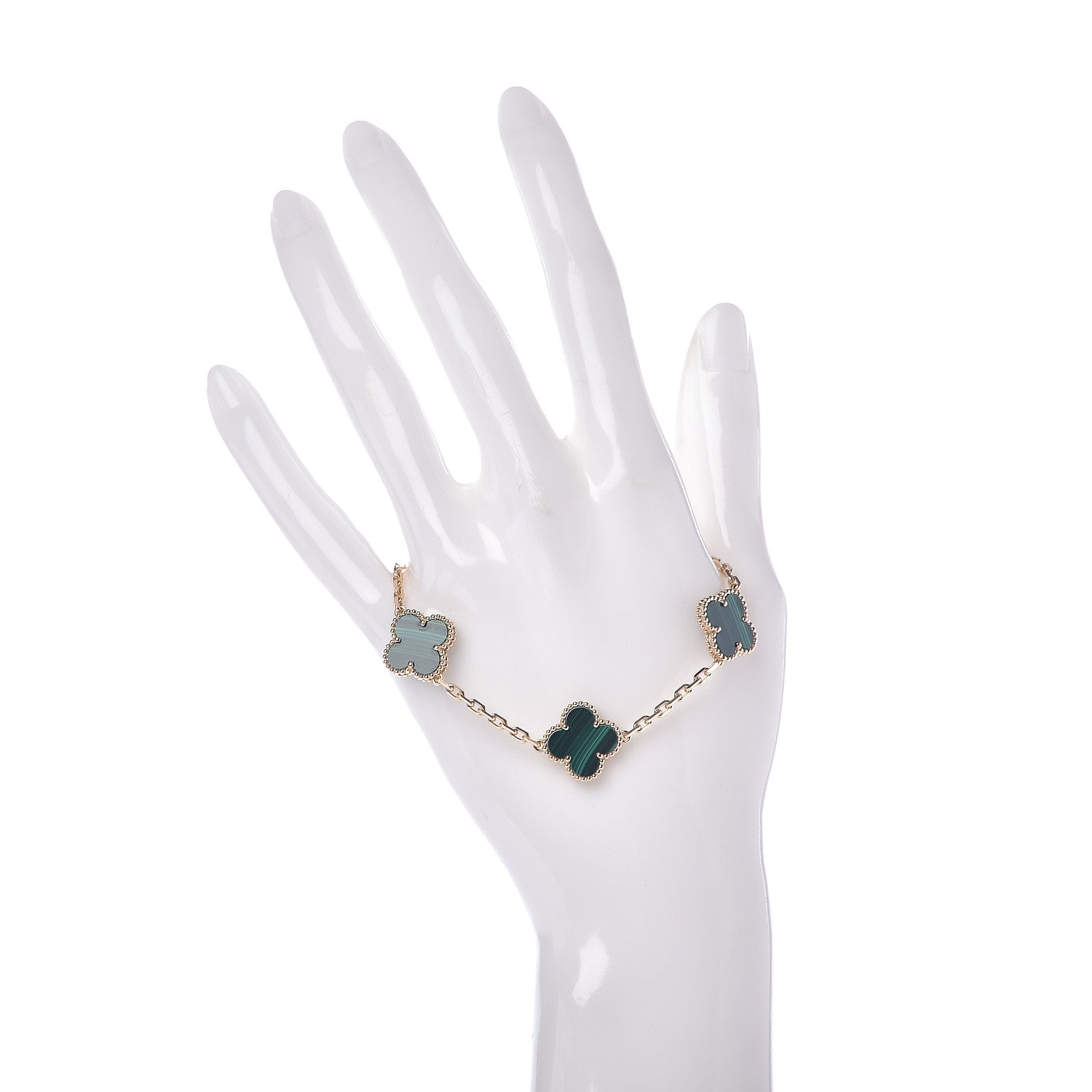 Van Cleef & Arpels 18K Yellow Gold Malachite 5 Motifs Vintage Alhambra Bracelet 2 of 5