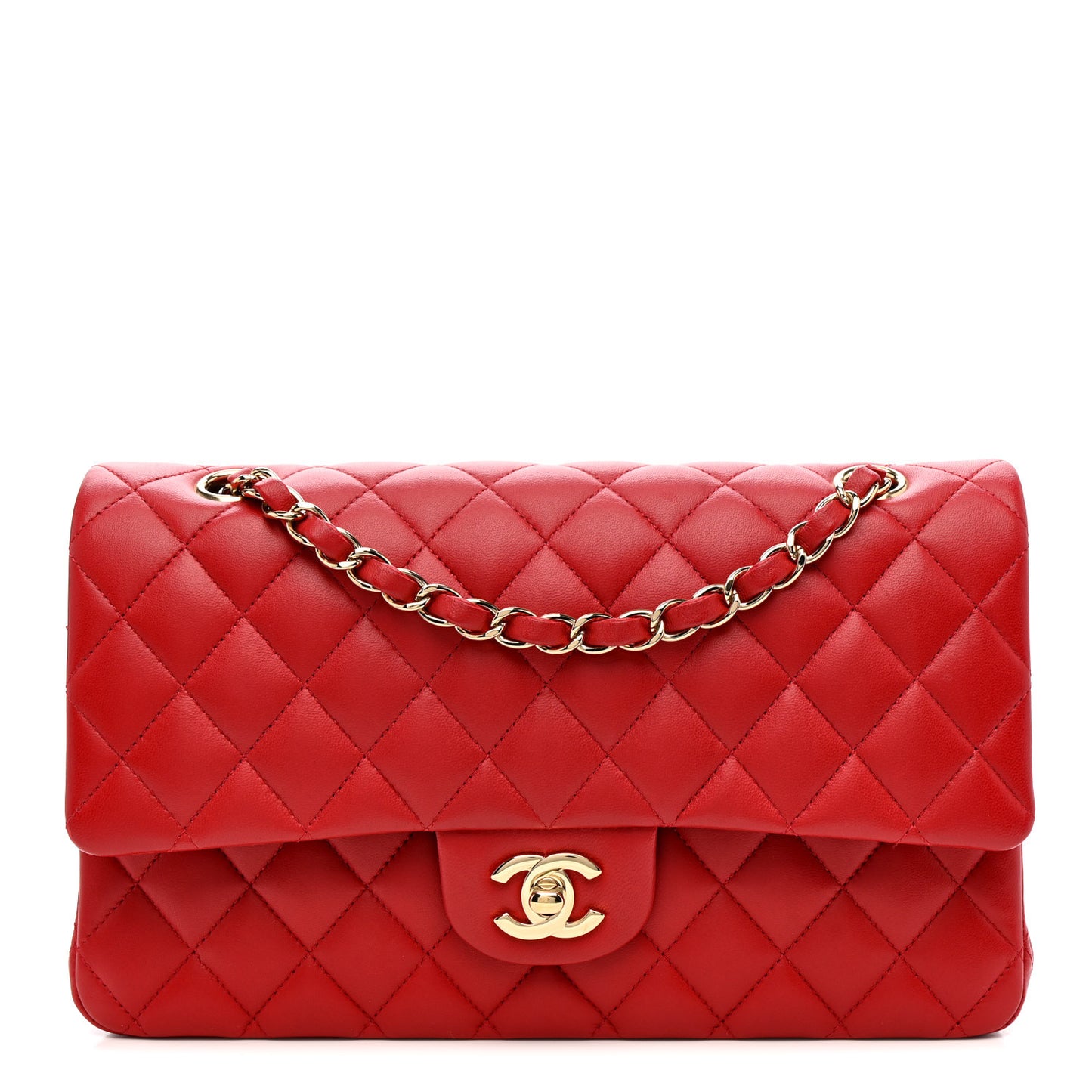 Lambskin Quilted Medium Double Flap Red
