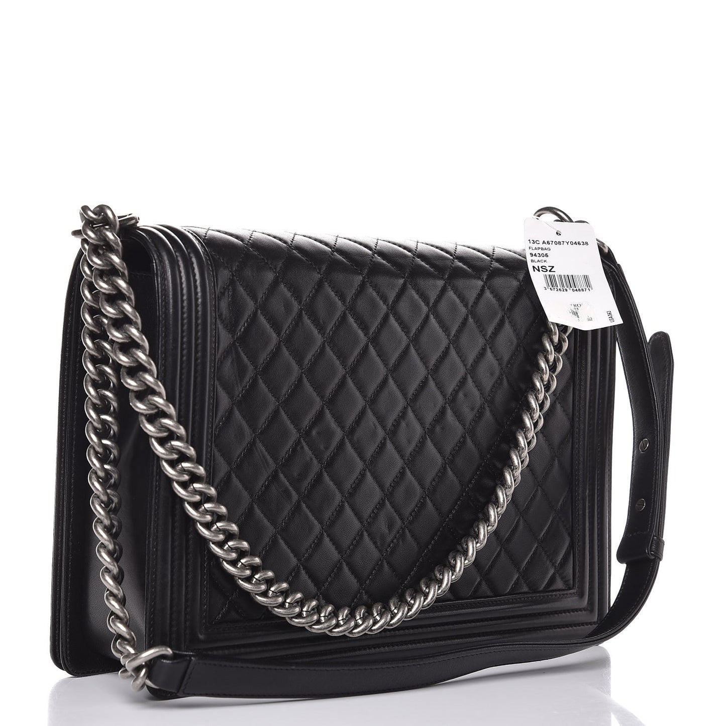 Lambskin Quilted Large Boy Flap Black