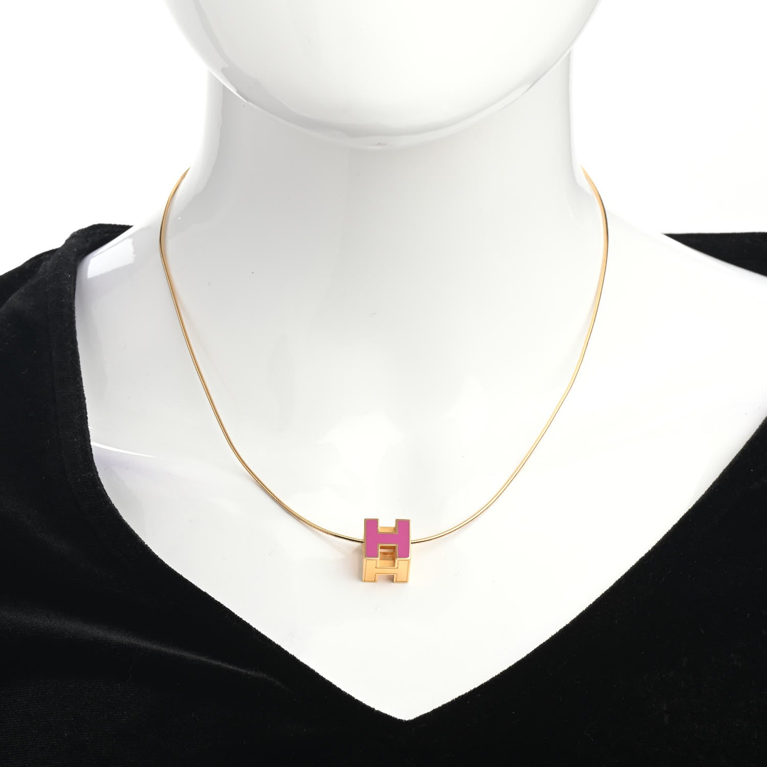 Hermes Gold Lacquered Cage d'H Pendant Necklace Rose Indien 2 of 4
