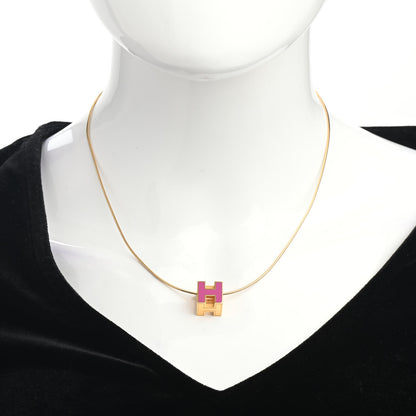 Hermes Gold Lacquered Cage d'H Pendant Necklace Rose Indien 2 of 4