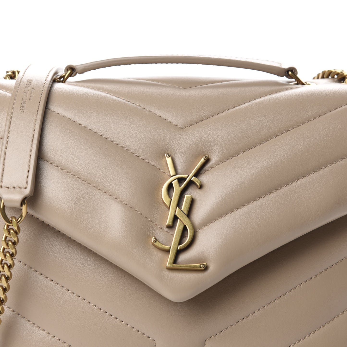 Calfskin Y Quilted Monogram Small Loulou Chain Satchel Dark Beige