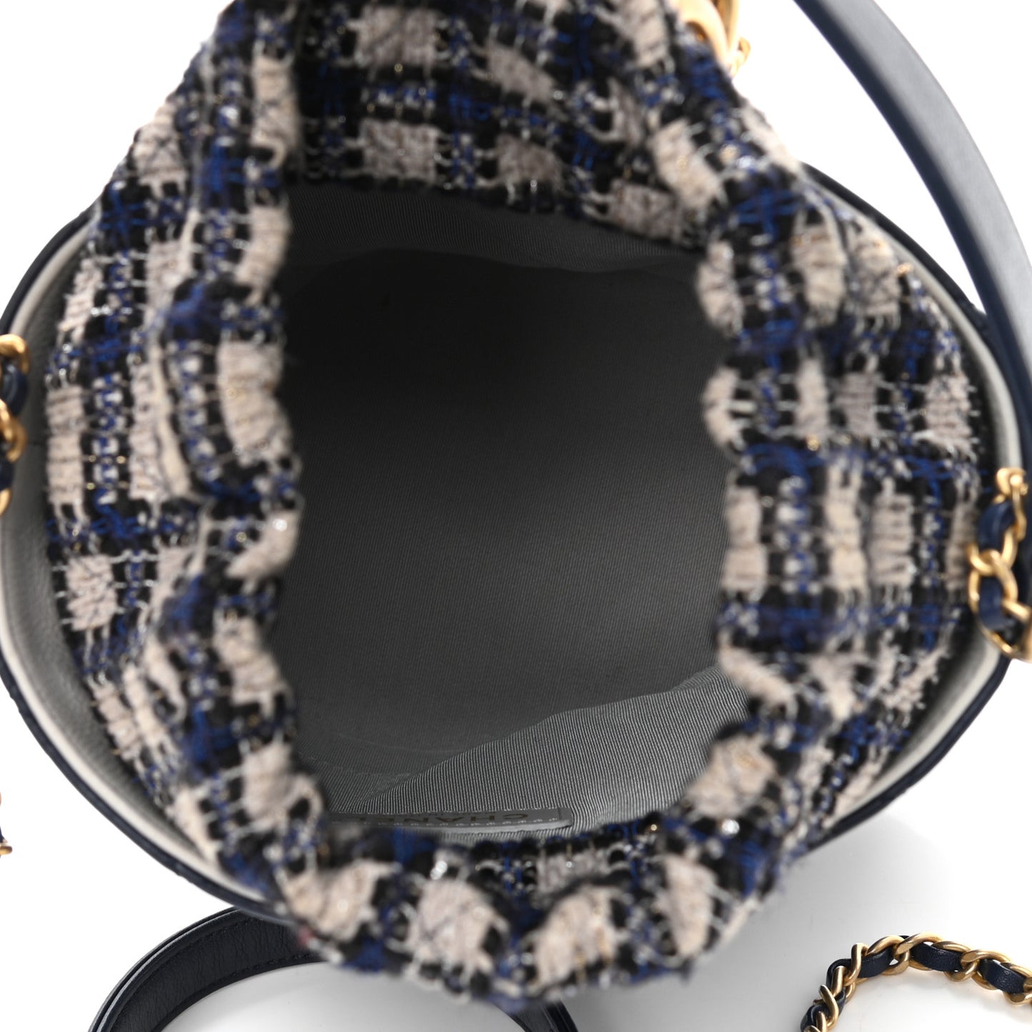 Calfskin Tweed Medium CC Chain Bucket Drawstring Bag Navy Blue Multicolor