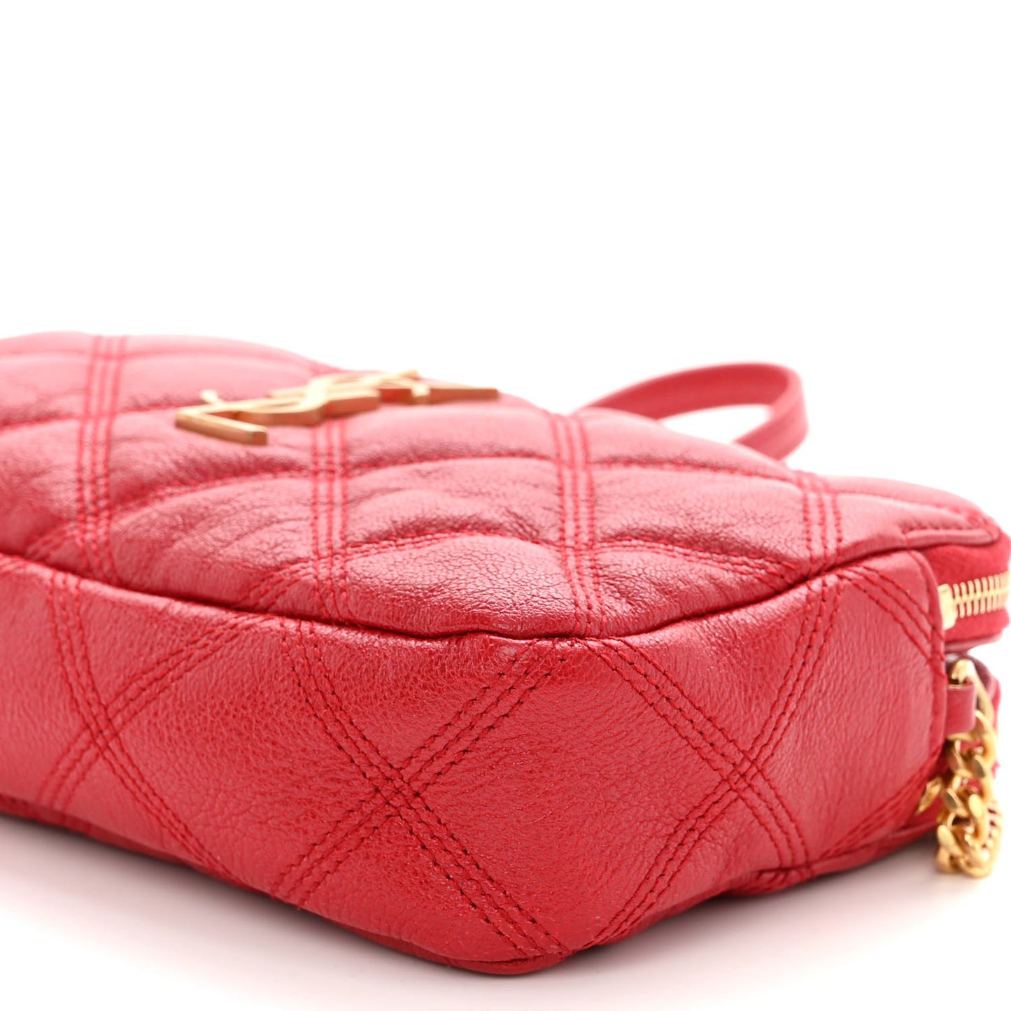 SAINT LAURENT Grained Lambskin Quilted Mini Becky Double Zip Bag Rouge Eros
