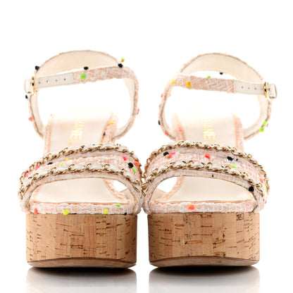 Chanel Tweed Cork Wedge Sandals 40 White Multicolor 2 of 12