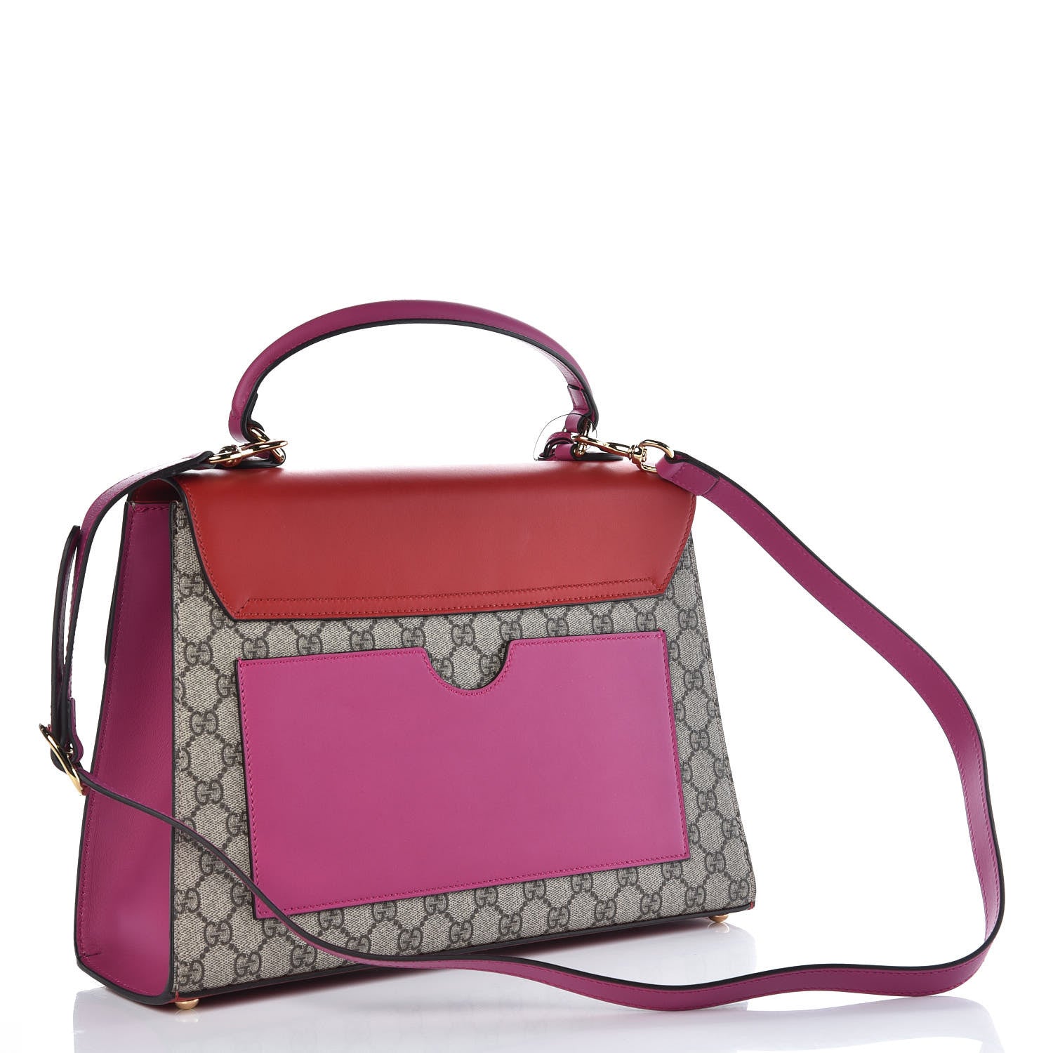 Gucci GG Supreme Monogram Calfskin Medium Padlock Top Handle Bag Beige Hibiscus Red New Rosette 3 of 7