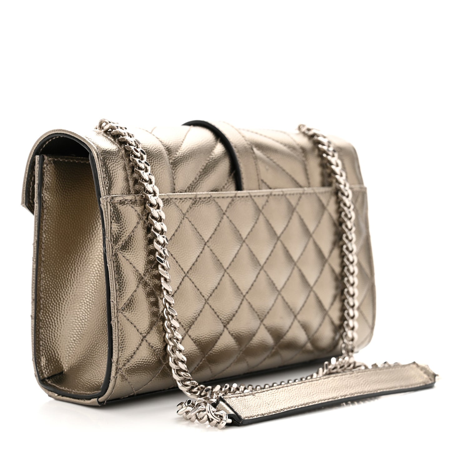 Metallic Grain De Poudre Textured Mixed Matelasse Triquilt Small Monogram Satchel Piombo