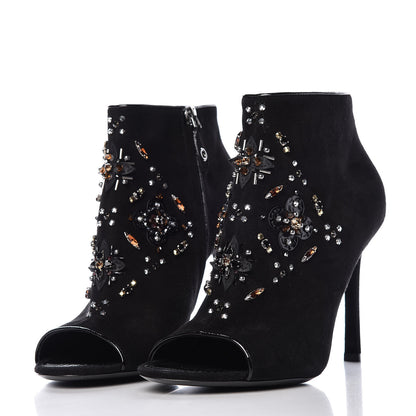 Louis Vuitton Suede Dark Muse Peep Toe Ankle Boots 41 Black 3 of 12