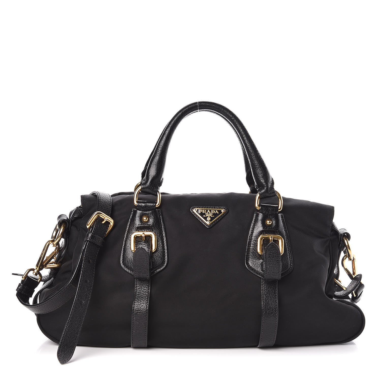 Prada Tessuto Nylon Calfskin Shopping Satchel Black 1 of 9