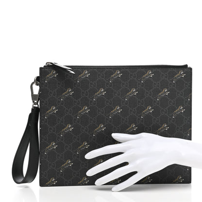 Gucci GG Supreme Monogram Tigers Zip Wristlet Pouch Black 2 of 8