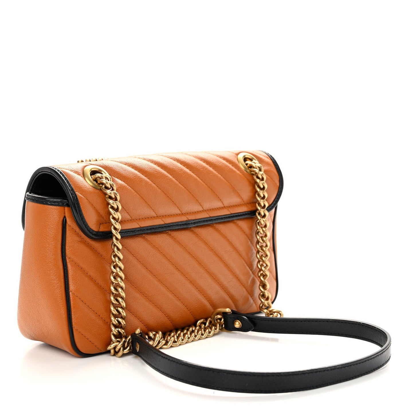 Vintage Effect Calfskin Matelasse Diagonal Small Torchon GG Marmont Shoulder Bag Cognac Black