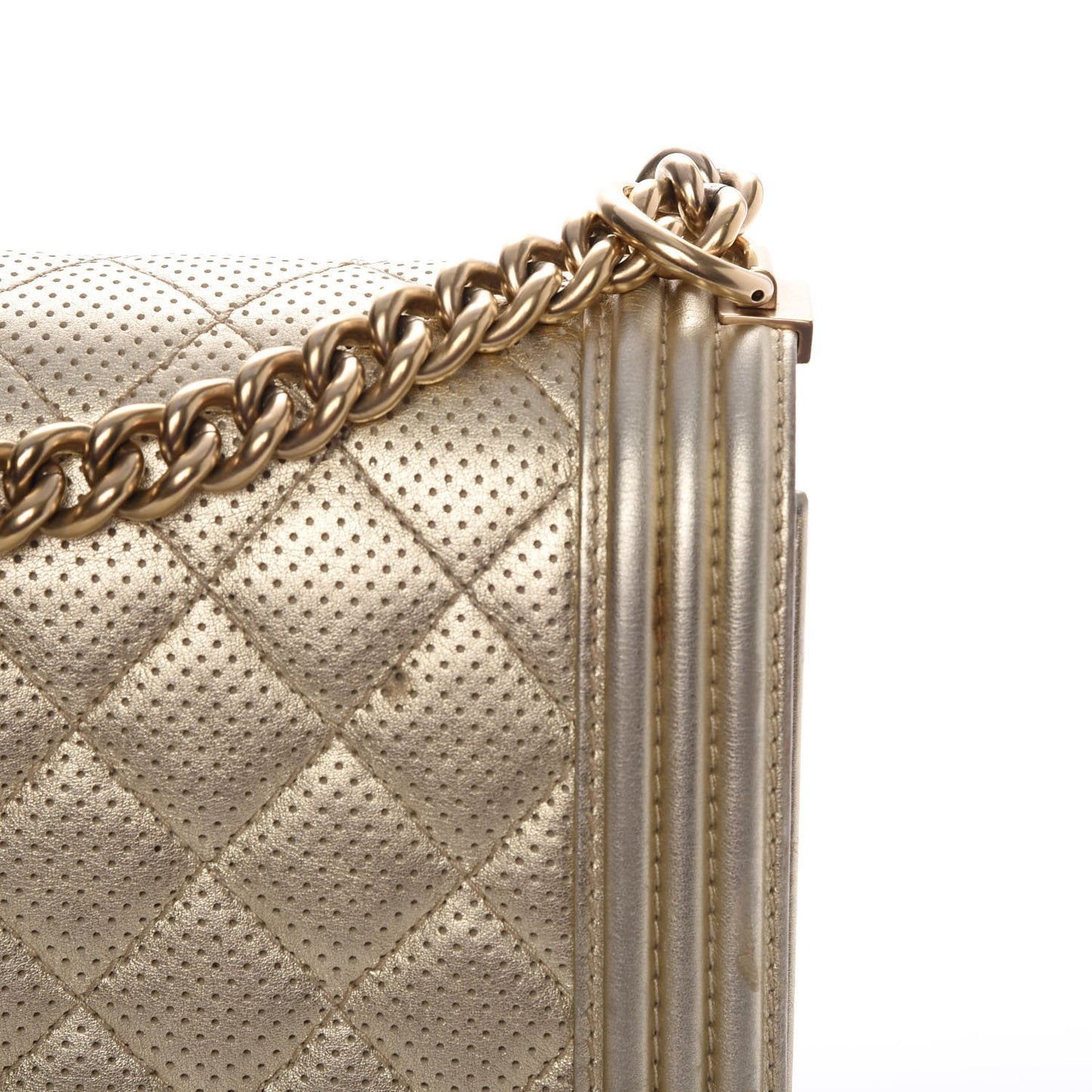 Lambskin Perforated Quilted New Medium Boy Flap Gold